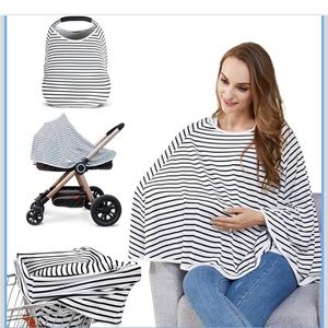 Striped Black and White Nursing Cover, Stroller or Car seat Cover, Grocery cart